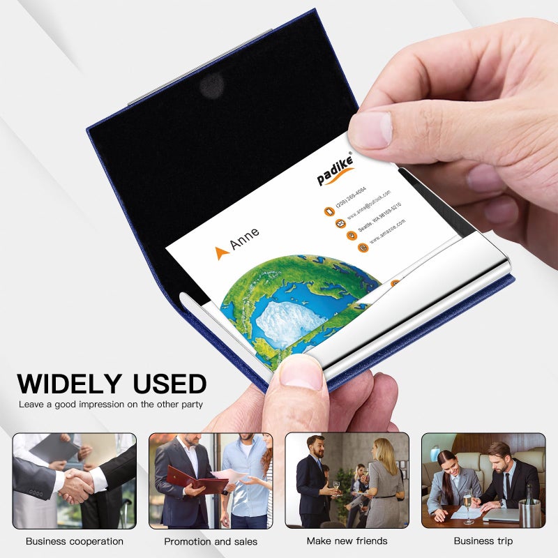 Padike Business Card Holder, Blue, Faux Leather, RFID Protected, Stylish Design - Image 4